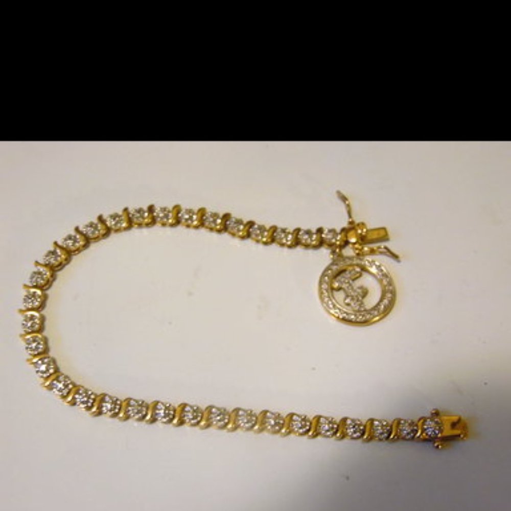 RARE .925  Inital "F" Line Bracelet Size 7"